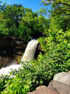 Gushing waterfall at Minnehaha Falls Regional Park