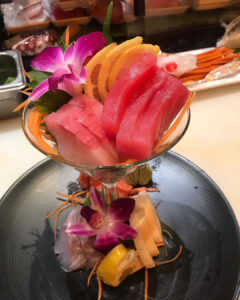 Pink sushi in a martini glass