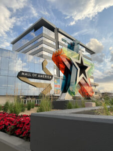 Exterior of the north side of Mall of America, with the sign and star sculpture