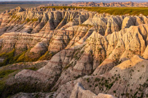 A tan and brown rock formation in the Badlands