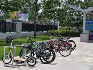 Bikes on a rack outside of Mall of America