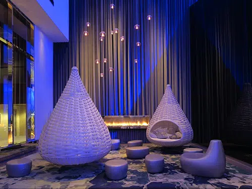 Two hanging egg chairs at Radisson Blu Mall of America