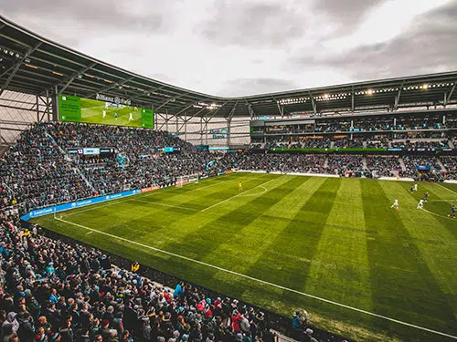 Wide view of a Minnesota United FC game at Allianz Field