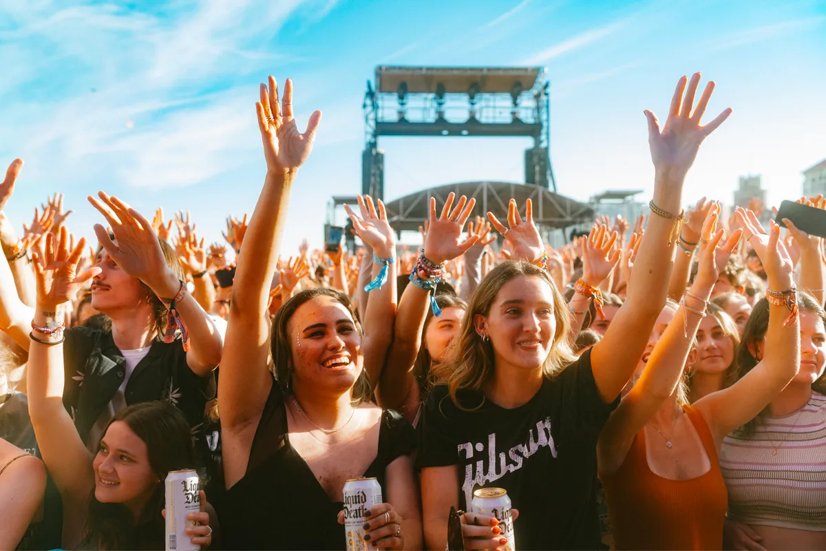 Music fans cheer at a concert